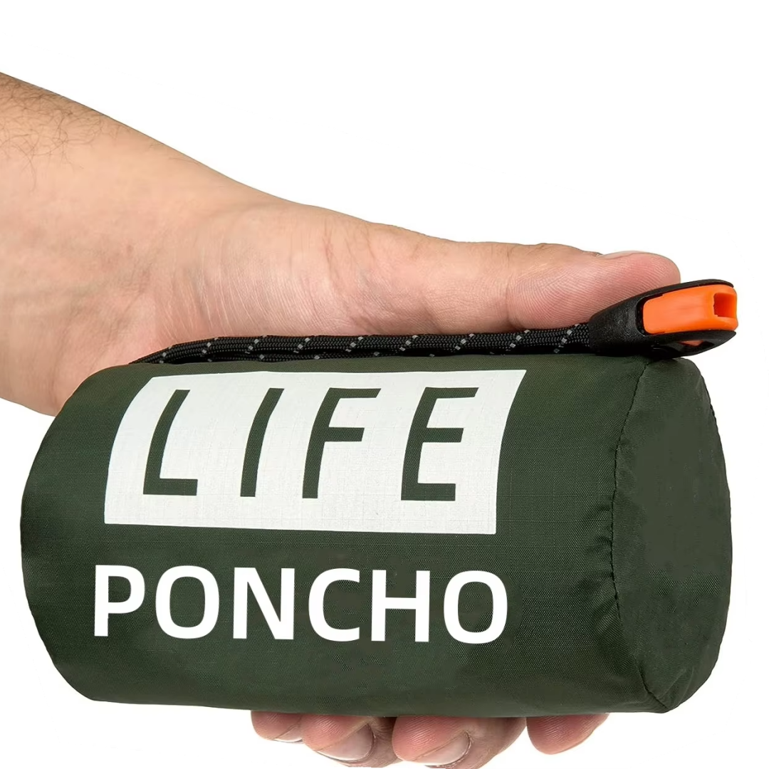 Survival Blanket Reflective - LIFE poncho Emergency Survival Rain Poncho