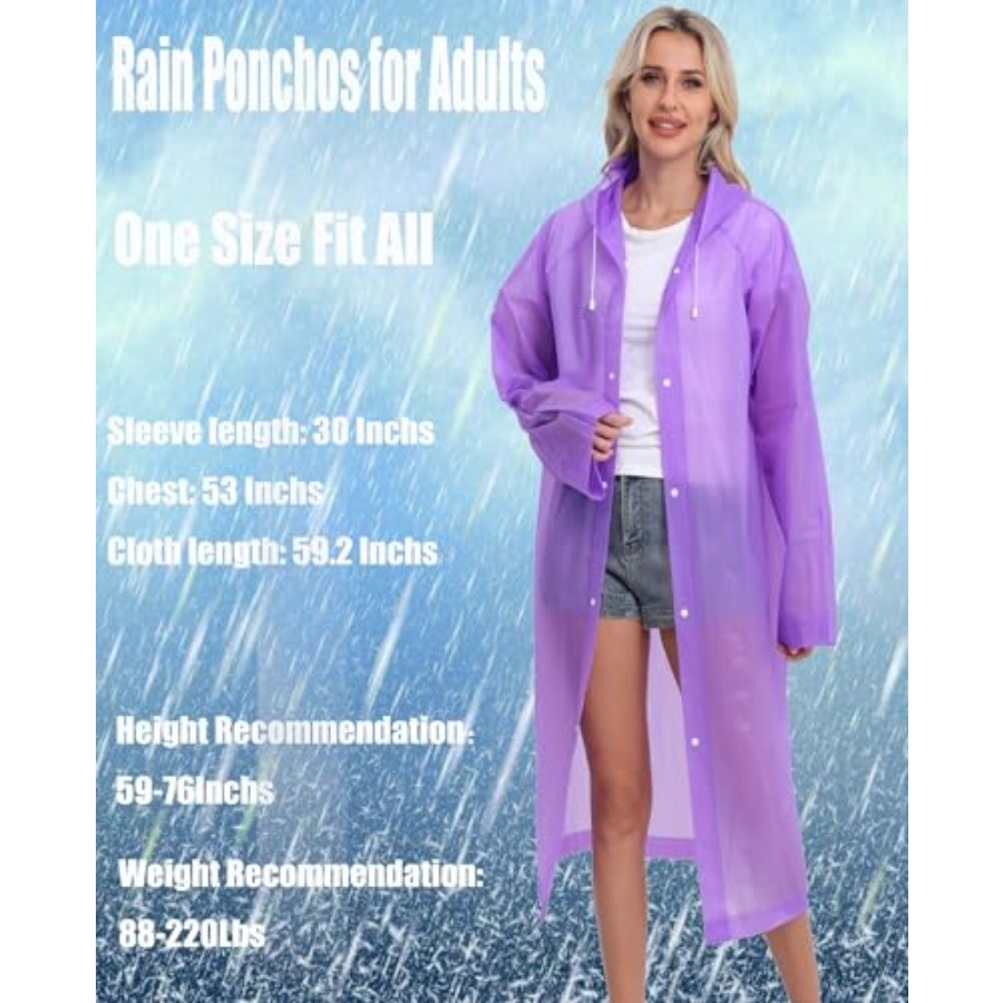 2-Pack Reusable Rain Ponchos f - Emergency Poncho Rain avaliação e preço