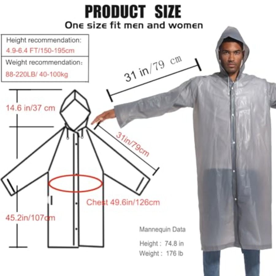 Rain Ponchos for Adults Rainco - Emergency Poncho Rain avaliação e preço