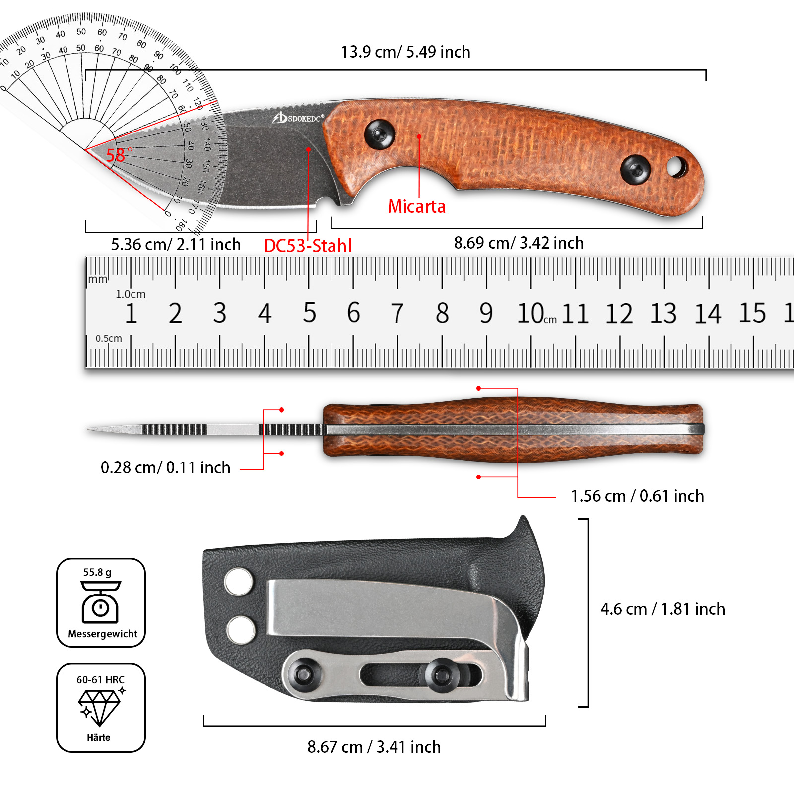 Premium SDOKEDC DC53 Steel EDC - Bushcraft Knife Fixed avaliação e preço