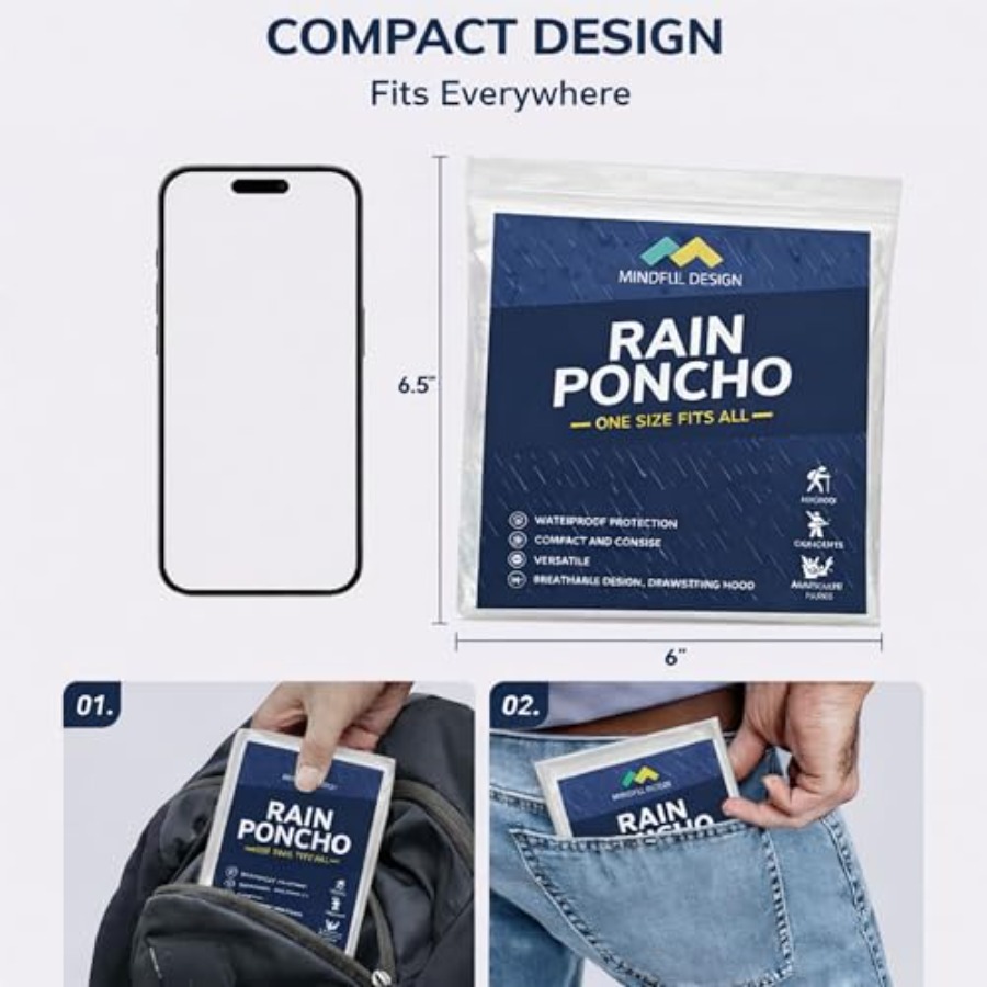 Mindful Design Rain Ponchos wi - Emergency Poncho Rain avaliação e preço