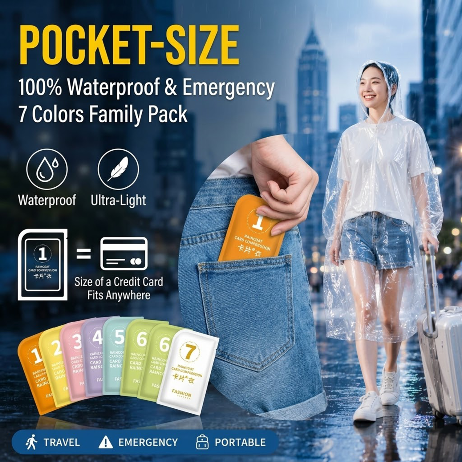 Unisex Portable Card Disposabl - Emergency Poncho Rain avaliação e preço