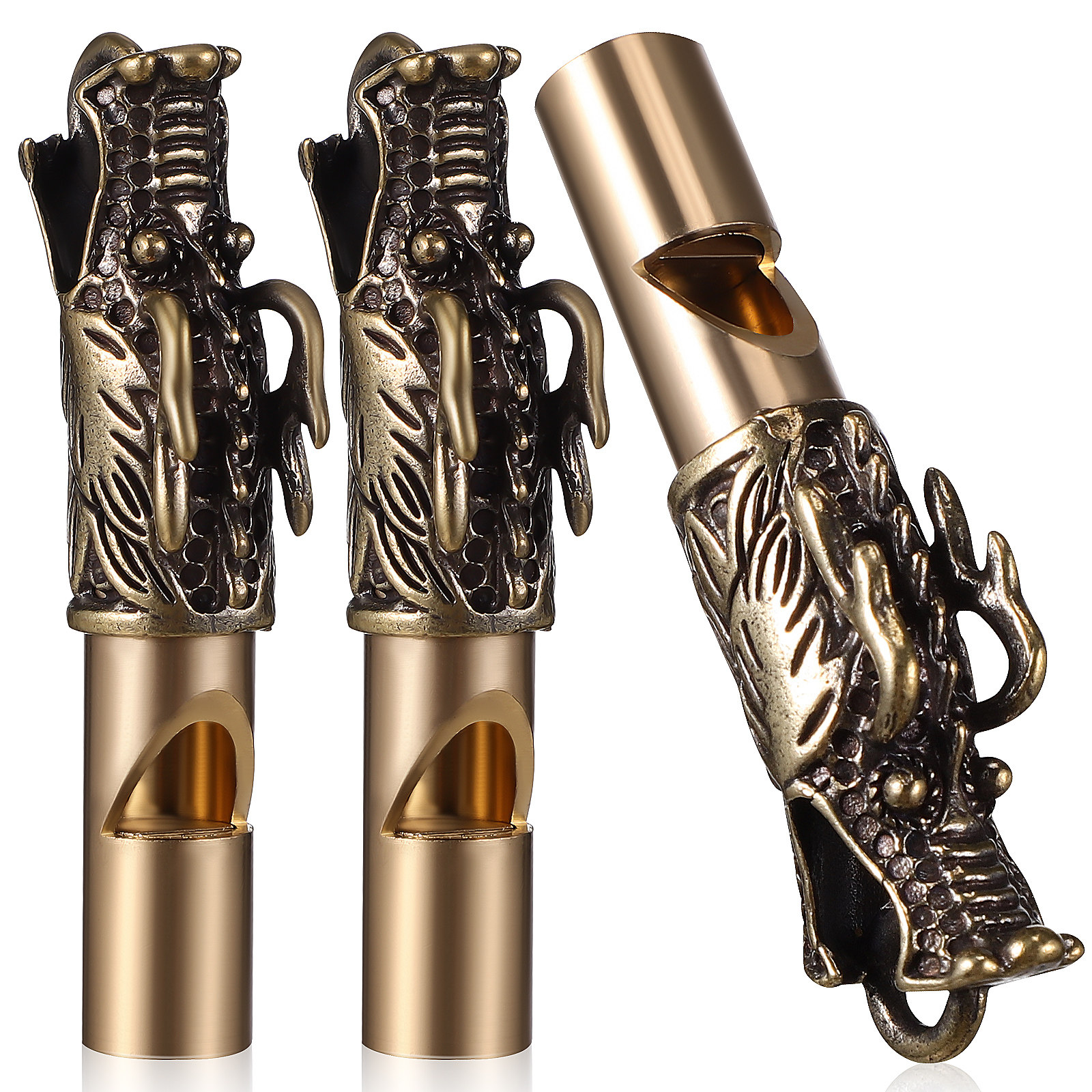 3Pcs Dragon Whistles Brass Ret - Emergency Whistle Loud avaliação e preço