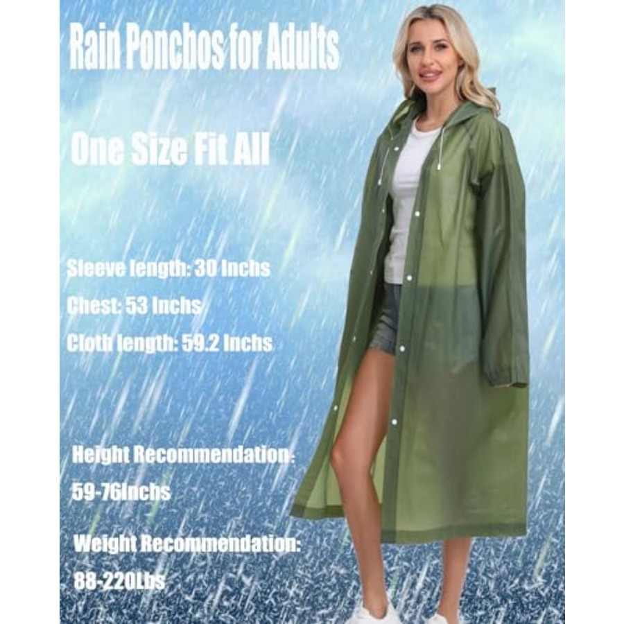 2-Pack Reusable Rain Ponchos f - Emergency Poncho Rain avaliação e preço